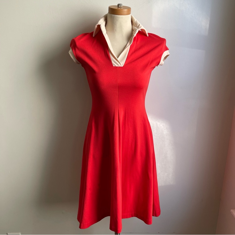 Vintage 70s Ruffinwear Clovis Ruffin Red Short Sleeve A-Line Dress 9 / 10 Small